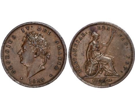 George IV (1820-30), Penny, 1827, laureate head left, reverse Britannia with shield and trident (S3823, BMC 1430). Good very 