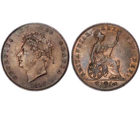 George IV (1820-30), Halfpenny, 1827, laureate head left, reverse Britannia with shield and trident (S3824, BMC 1438). About 