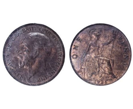 George V (1910-36), Penny, 1926, Modifi ed Effigy, first issue, bare head l., rev. Britannia std. r., with shield and trident