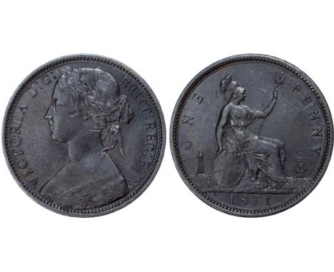 Victoria (1837-1901), Penny, 1871, toothed border, young head left, reverse Britannia seated, with shield and trident, (F61 d
