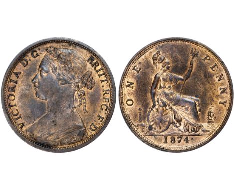 Victoria (1837-1901), Penny, 1874, toothed border, young head left, reverse Britannia seated, with shield and trident, (F72 d