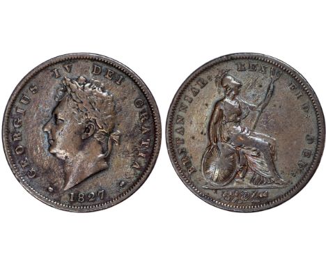 George IV (1820-30), Penny, 1827, laureate head left, reverse Britannia with shield and trident (S3823, BMC 1430). Good fine,