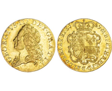 George II (1760-1820), 'Old Head' Guinea, 1759, old laureate head left, rev. crowned garnished shield, 8.29g (EGC 622; S.3680