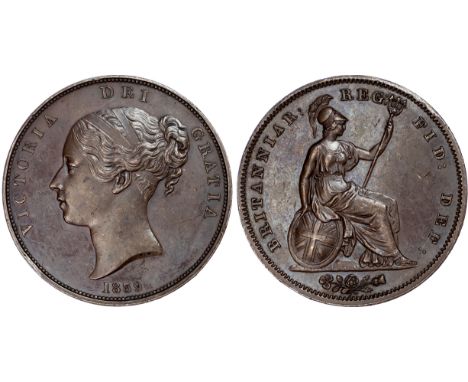 Victoria (1837-1901), Bronzed Proof Penny, 1839, young head left, reverse Britannia seated reverse, with shield and trident (