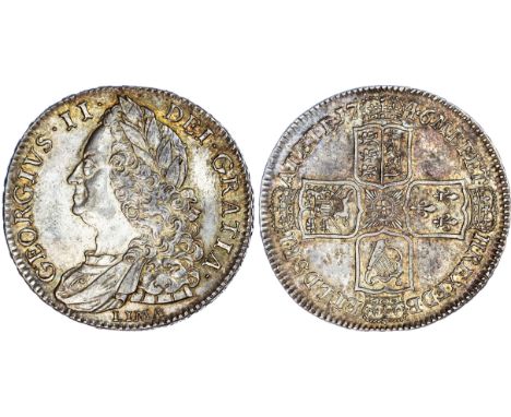 George II (1727-1760), LIMA Halfcrown, 1746 over 5, DECIMO NONO, old laureate, draped and cuirassed bust left, LIMA below, re