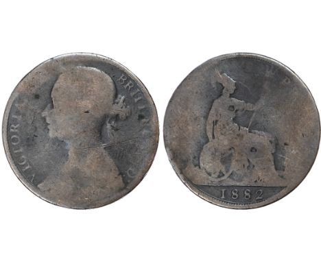 Victoria (1837-1901), Penny, 1882, No H variety, toothed border, young head left, reverse Britannia seated, with shield and t