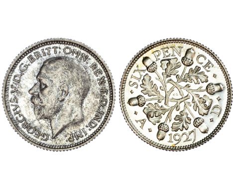 George V (1910-36), Proof Sixpence, 1927, bare head left, BM on truncation for engraver Bertram Mackennal, legend surrounding