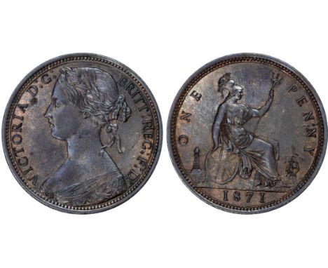 Victoria (1837-1901), Penny, 1871, toothed border, young head left, reverse Britannia seated, with shield and trident, (F61 d