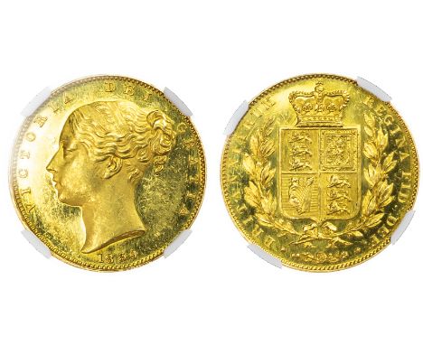 Victoria (1837-1901), Proof Sovereign, 1839, plain edge, struck en médaille, young head left., reverse crowned shield of arms