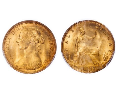 Victoria (1837-1901), Halfpenny, 1887, young draped bust left, legend surrounding, VICTORIA D G BRITT REG FD, toothed outer b