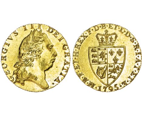 George III (1760-1820), 'Spade' Guinea, 1795, fifth laureate head right, reverse crowned shield, edge chevron milled, 8.40g, 