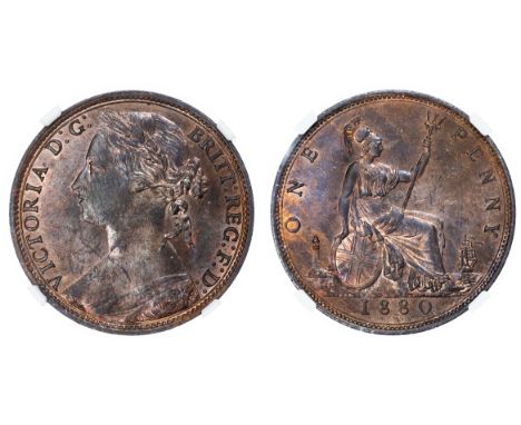 Victoria (1837-1901), Penny, 1880, toothed border, young head left, reverse Britannia seated, with shield and trident, (F101 