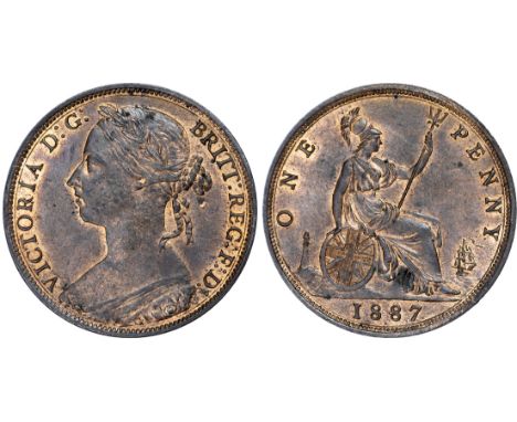 Victoria (1837-1901), Penny, 1887, toothed border, young head left, reverse Britannia seated, with shield and trident, (F125 