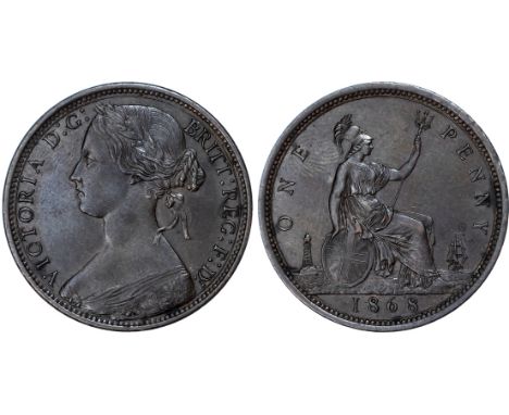 Victoria (1837-1901), Penny, 1868, toothed border, young head left, reverse Britannia seated, with shield and trident, (F56 d