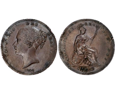 Victoria (1837-1901), Penny, 1854, ‘Overstruck with dies for unidentified Coin, Token or Medal.’ Colon after DEF, young head 