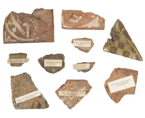 * Medieval Tile Fragments. A collection of tile fragments from various Abbeys (mostly with printed locations), including Abbe