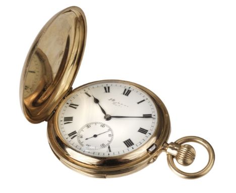 * Pocket Watch. An 18ct gold full gold hunter pocket watch by J.W. Benson London 1918, the cover engraved with a family crest