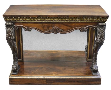 * Console Table. A William IV period rosewood mirror back console table, probably Irish, the rectangular top with gilt moulde