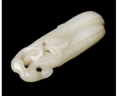 * Jade. A Chinese white jade carving, carved as an elongated fruit, 8 cm long QTY: (1)