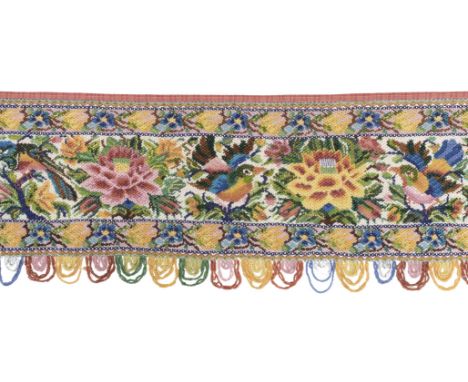 * Beadwork pelmet. A beaded pelmet, London: Reville &amp; Rossiter Ltd., circa 1900, pelmet of polychrome beadwork, depicting