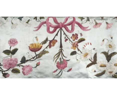* Painted panels. A pair of floral silk panels, French, mid-late 19th century, two matching panels, each hand-painted with sw