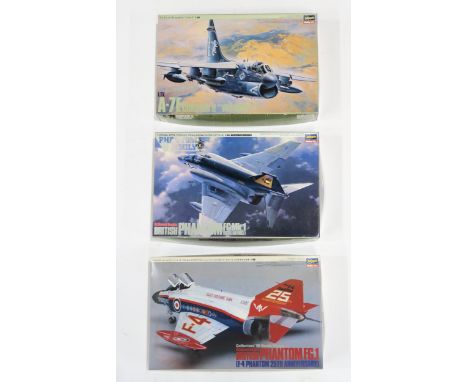 Three 1:48 scale model aircraft kits by Hasegawa: Phantom FG.1 (F-4 Phantom 25th Anniversary), Phantom FG Mk.1 (Royal Air For