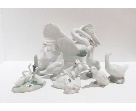 A large Nao figure of a swan and cygnet, together with Nao ducks and geese Condition Report:Available upon request