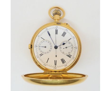 An 18ct gold full hunter pocket watch with stop watch function, the outer case monogramed, movement signed R. Stewart, Argyle