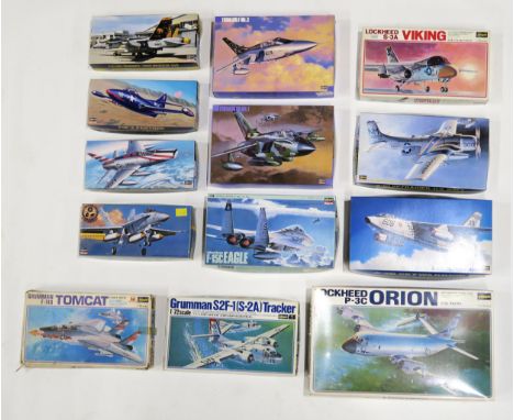 Thirteen various 1:72 scale model aircraft by Hasegawa, to include a F-15C Eagle, A-1H Skyraider "U.S. Navy", Tornado GR Mk.1