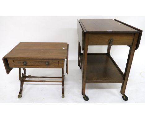 A 20th century mahogany drop side single drawer lamp table and a single drawer drop side tea trolley (2) Condition Report:Ava