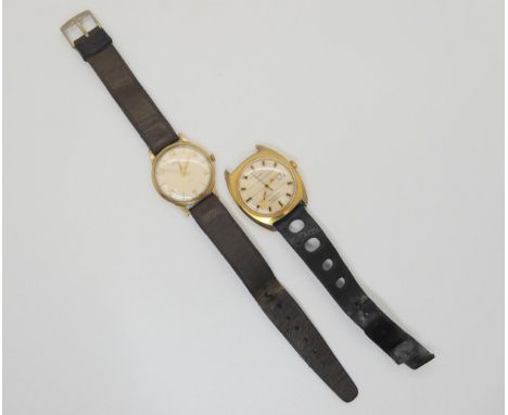 A 9ct gold cased gents Nivada watch weight including strap and mechanism 28.6gms, and a gold plated retro Timex watch Conditi