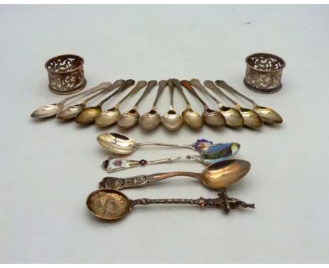 A collection of silver&nbsp; including a pair of silver napkin rings, with pierced openwork, by Henry Matthews, Birmingham, a