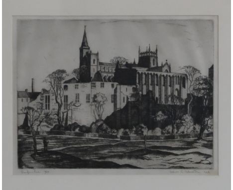 ROBERT HOUSTON&nbsp;Dunfermline Abbey, signed, etching, 17 x 22cm and two others (3) Available upon request