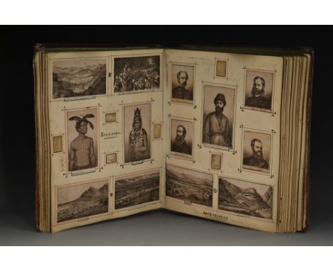 Naval History - a late Victorian red buckram scrap album, containing a b/w photograph of the Staff of H.M.S. Daedalus, Bristo