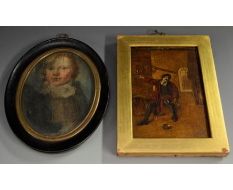 English Naive School (19th century)Making a Toastoil on panel, 14cm x 9cm; etc (2)