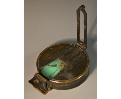 A 19th century brass prismatic compass, by Negretti & Zambra, London, green paper dial, 7.5cm diam