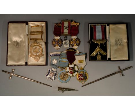 Friendly Society - Freemasonry - Masonic Medals, including 9ct gold; silver-gilt, Alverton Lodge, No. 845, W. Bro. J.G. Cranm