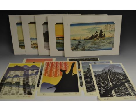 Terashi Katsujiro (Bn.1927), after, a set of six wood block print, signed by the artist, 28cm x 21.5cm;  seven  others, repri