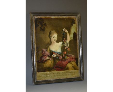An early 18th century reverse glass engraving, Her Highnefs (sic) Princes (sic) Carolina Elizabeth, Third Daughter to his Maj
