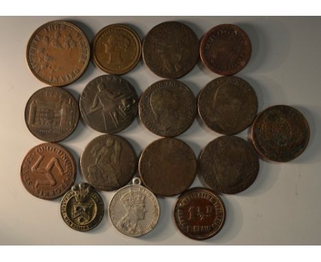 Tokens, GB, Isle of Man, 1758 James Murray, Duke of Atholl AE halfpenny, 37mm, 9.7g, F; Dundee, 1797 Conder AE halfpenny, 26m