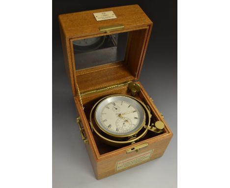 A German Glashutter Uhrenbetriebe two day marine chronometer, 9.5cm circular silvered dial, subsidiary chapters, no.11066, br
