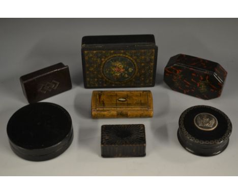 A 19th century Eastern lacquer rectangular snuff box, hinged cover decorated with colourful summer flowers within a circular 