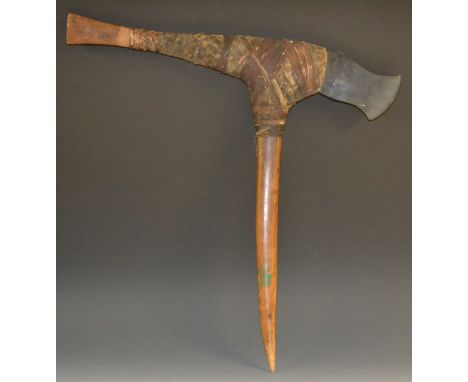 Tribal Art - a Papua New Guinea axe, greenish volcanic stone head, pointed wooden haft, textile binding, 54cm long, Mendi, So