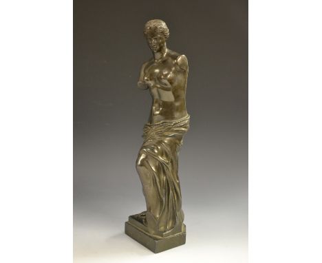Grand Tour School, after Alexandros of Antioch, a dark patinated spelter library model, Venus de Milo or Aphrodite of Milos, 