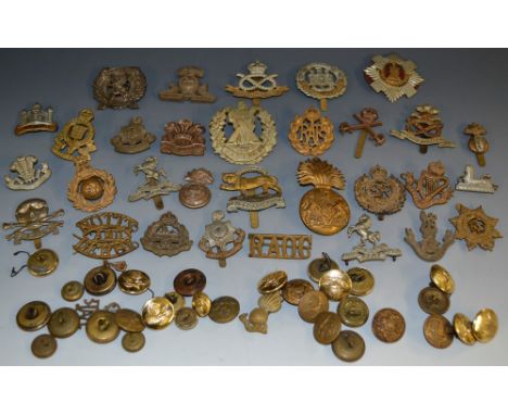 Militaria - Cap Badges - The Royal Scots; RAF (2); Royal Leicestershire Regiment; London Scottish; South Staffordshire; North