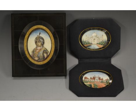 Indian School (19th century), a pair of topographical miniatures, of the Taj Mahal and the Red Fort, Agra, watercolour with g