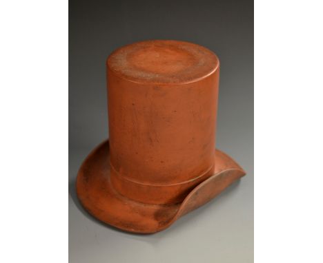A 19th century terracotta novelty model, of a top hat, 12cm high, c.1880