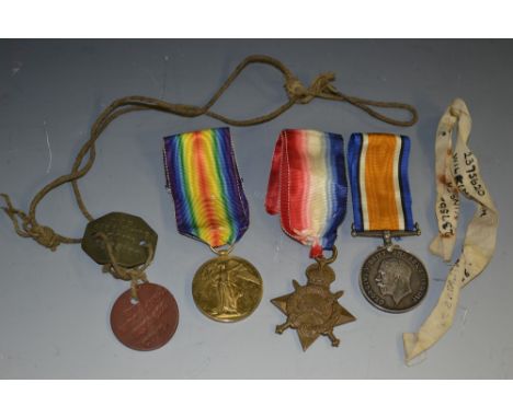 Medals, WW1, group of three, named to MS - 4621 Sjt. F.J. Wilkins A.S.C. [Army Service Corps], comprising 1914 - 15 Star (nam