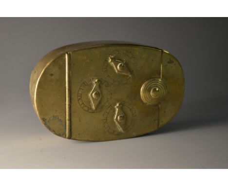 A George III brass novelty 'combination' snuff box, hinged cover with three dials, 8cm wide, early 19th century   Condition R