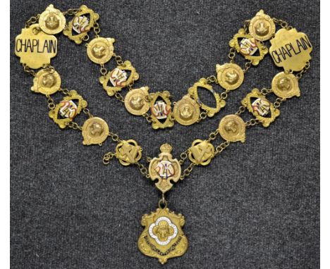 Friendly Society - Royal Antediluvian Order of Buffaloes - a gilt-metal and enamel chaplain's chain, articulated alternating 